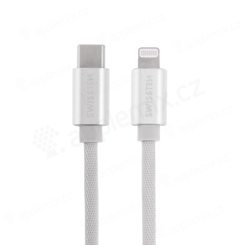 Synchronizačný a nabíjací kábel SWISSTEN - USB-C / Lightning - certifikovaný MFi - šnúrka na zavesenie - 1,2 m - biely