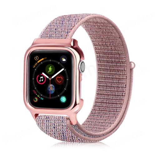 Řemínek pro Apple Watch 44mm Series 4 / 5 / 6 / SE + pouzdro - nylonový - světle růžový