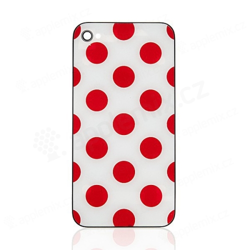 Náhradní zadní kryt (sklo) pro Apple iPhone 4 - bílý s červenými puntíky