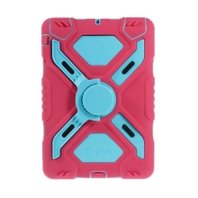 Odolné plasto-silikonové pouzdro se stojánkem a přední ochrannou vrstvou pro Apple iPad mini / mini 2 / mini 3 - modro-růžové