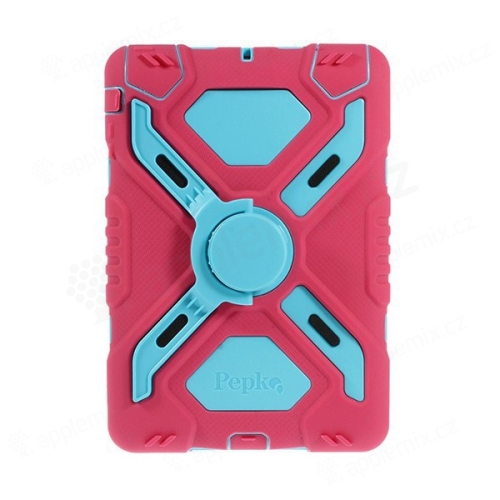 Odolné plasto-silikonové pouzdro se stojánkem a přední ochrannou vrstvou pro Apple iPad mini / mini 2 / mini 3 - modro-růžové