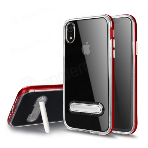 Kryt pro Apple iPhone Xr - stojánek - gumový / plastový - průhledný / červený