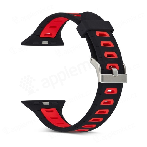 Remienok pre Apple Watch 41 mm / 40 mm / 38 mm - silikónový - čierny / s červenými otvormi - (S/M)