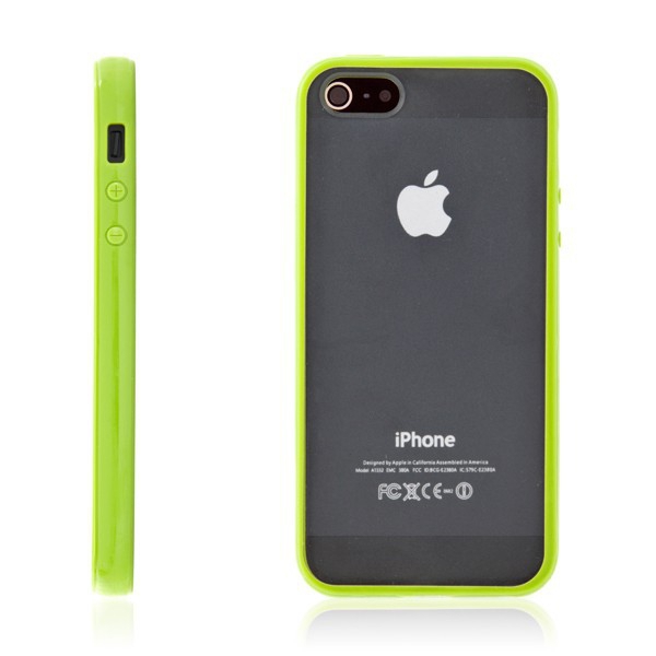 Ochranný plastový kryt pro Apple iPhone 5 / 5S / SE - průhledný se zeleným gumovým rámečkem