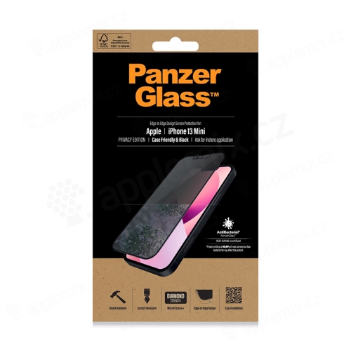 Tvrdené sklo PANZERGLASS pre Apple iPhone 13 mini - čierny rám - ochrana súkromia - 0,4 mm
