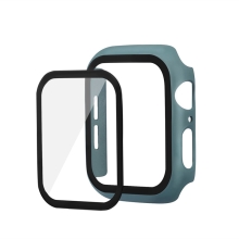 Tvrzené sklo + matný rámeček pro Apple Watch 44mm Series 4 / 5 / 6 / SE - tmavě zelený