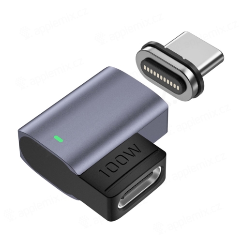 Dátový a nabíjací kábel / adaptér USB-C - pre Apple iPhone / MacBook - magnetický - zakrivený - sivý