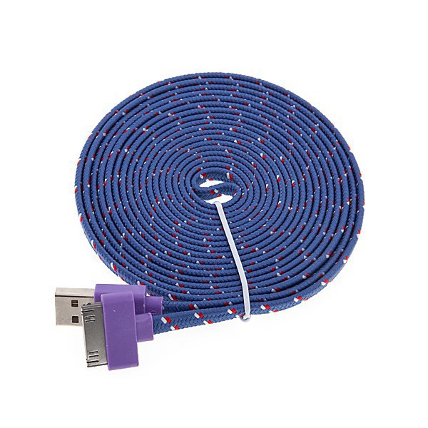 Synchronizační a nabíjecí kabel s 30pin konektorem pro Apple iPhone / iPad / iPod - tkanička - plochý fialový - 3m