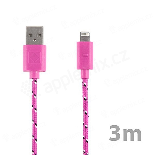 Synchronizačný a nabíjací kábel Lightning pre Apple iPhone / iPad / iPod - Šnúrka na zavesenie - ružový - 3 m