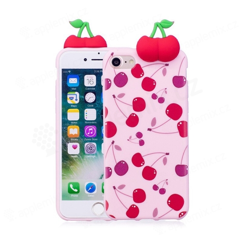 Kryt pro Apple iPhone 7 / 8 - 3D třešně - gumový - růžový / třešně