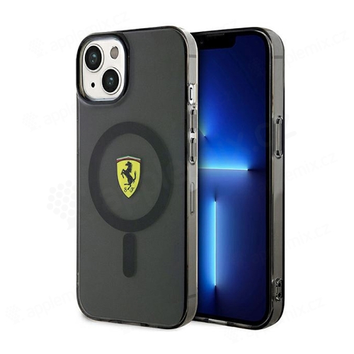 Kryt FERRARI pre Apple iPhone 14 Plus - Podpora MagSafe - plast/guma - priesvitný - čierny