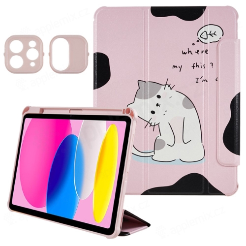 Puzdro pre Apple iPad Pro (2018 - 2022) / Air (4 / 5) / iPad 10 (10,9") - odnímateľný kryt - umelá koža - ružové - mačka