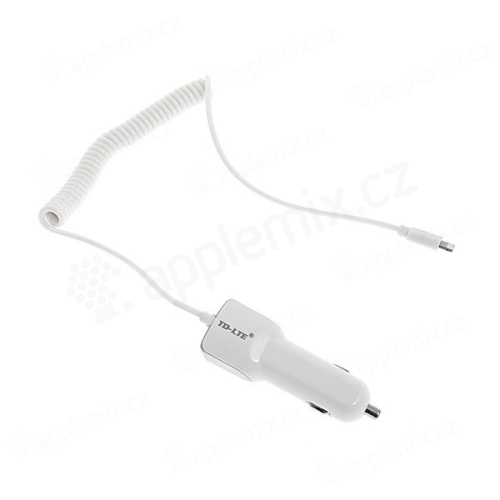 Nabíječka do auta + Lightning kabel spirálový a USB port (2.1A) - bílá