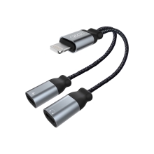 Přepojka / adaptér Lightning XO na 2x Lightning - pro Apple iPhone - 10 cm - černá / šedá