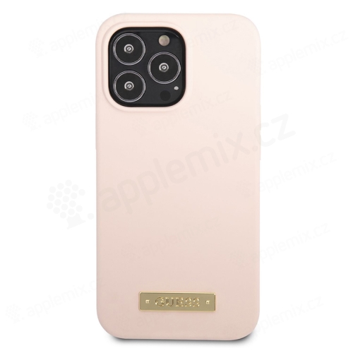 Kryt GUESS Silicone Metal pro Apple iPhone 13 Pro - podpora MagSafe - umělá kůže - růžový