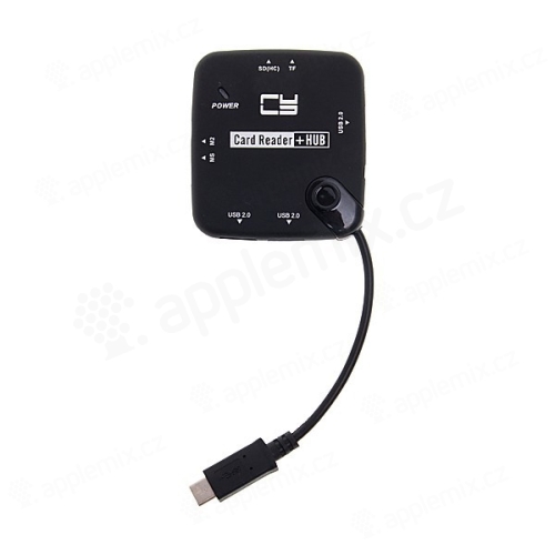 Čítačka pamäťových kariet 2v1 TF / SD (HC) / MS / M2 + USB HUB - 3x USB na USB-C hub - čierna