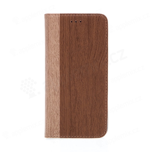 Pouzdro pro Apple iPhone 7 Plus / 8 Plus - stojánek + prostor pro platební karty - motiv dřeva / ořech