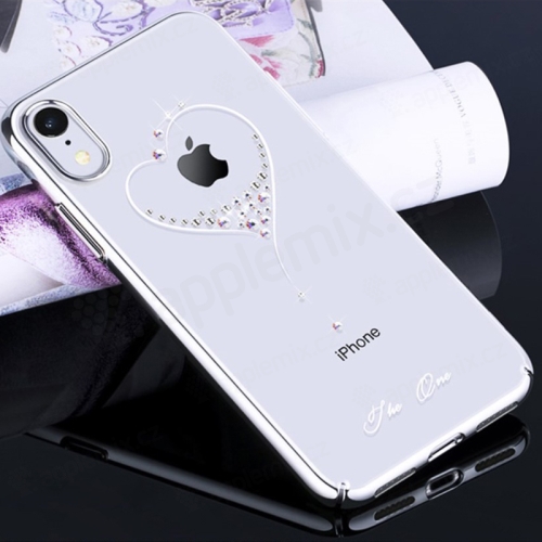 Kryt KINGXBAR pro Apple iPhone Xr - průhledný s kamínky Swarovski - srdce - stříbrný