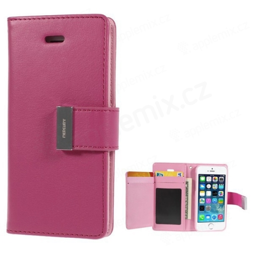 Vyklápěcí pouzdro - peněženka Mercury pro Apple iPhone 5 / 5S / SE - s prostorem pro umístění platebních karet - růžové