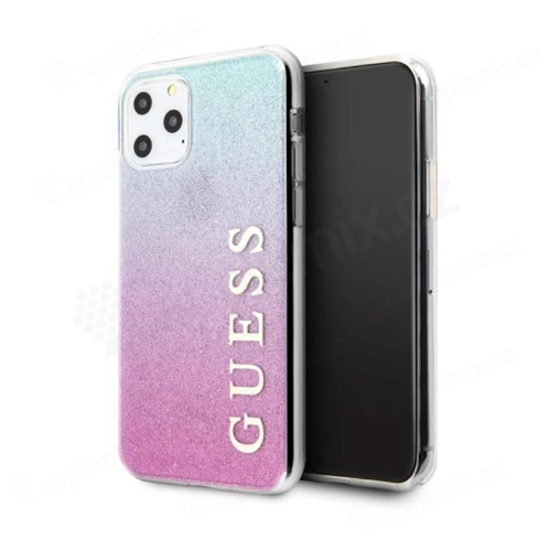 GUESS kryt pre Apple iPhone 11 Pro - trblietavý - plastový - ružový / modrý