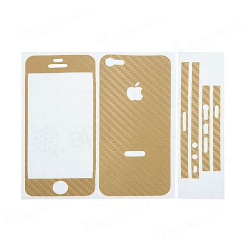 Ochranná dekorační celoobvodová vrstva pro Apple iPhone 5 - karbon - zlatá