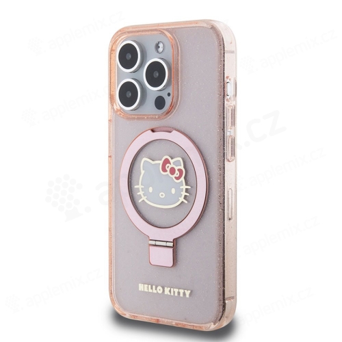 Kryt HELLO KITTY pre Apple iPhone 15 Pro - Podpora MagSafe + stojan - plastový/gumový - ružový