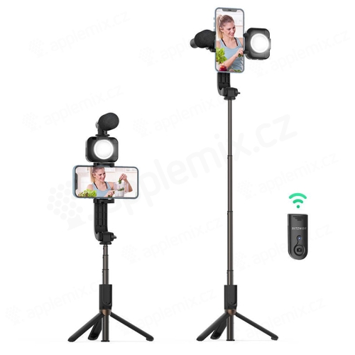 Bluetooth selfie tyč / tripod + světlo + mikrofon BLITZWOLF BW-BS15 - Bluetooth - černá