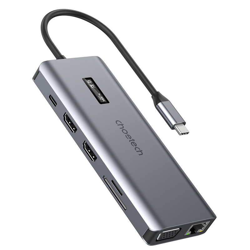Dokovací stanice CHOETECH pro Apple MacBook - USB-C na USB-C + 4x USB-A + 2x HDMI + ethernet + VGA