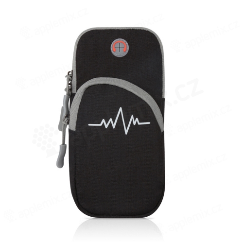 Brašna / pouzdro - popruh na paži - 2 kapsy na zip - s motivem EKG - látková - černá
