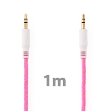 Propojovací audio jack kabel 3,5mm pro Apple iPhone / iPad / iPod a další zařízení - tkanička - růžový - 1m