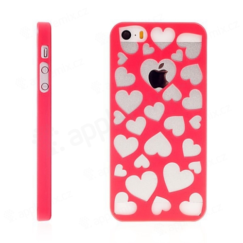 Kryt pro Apple iPhone 5 / 5S / SE plastový srdce růžový
