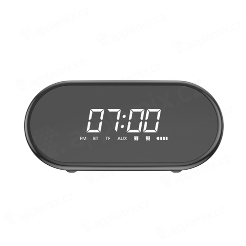Bezdrátový Bluetooth reproduktor BASEUS + digitální hodiny / budík - plast / silikon - černý