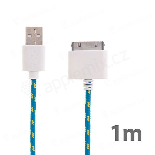 Synchronizační a nabíjecí kabel s 30pin konektorem pro Apple iPhone / iPad / iPod - tkanička - modrý - 1m