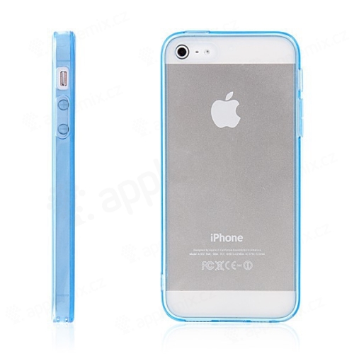 Ochranný plasto-gumový kryt s antiprachovou záslepkou pro Apple iPhone 5 / 5S / SE - průhledný s modrým rámečkem