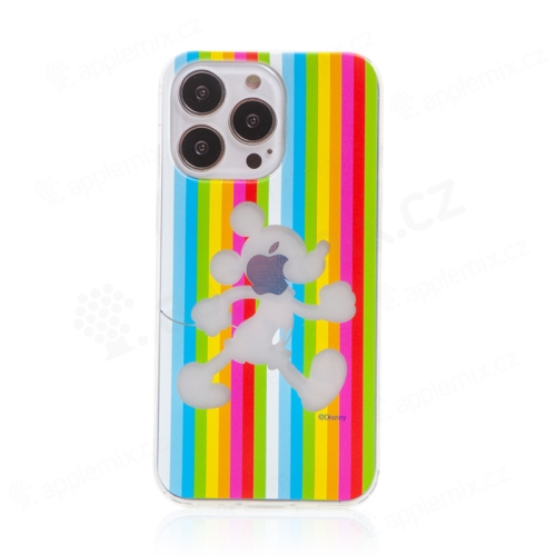 Kryt Disney pre Apple iPhone 13 Pro - priehľadný Mickey a dúha - gumový - farebný