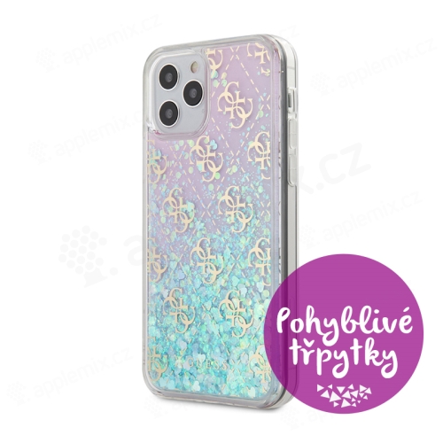 Kryt GUESS 4G Liquid Glitter pro Apple iPhone 12 Pro Max - plastový - růžové třpytky