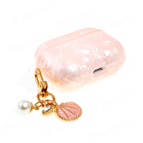 Pouzdro pro Apple Airpods Pro - mušlička a perla - gumové - perleťově růžové