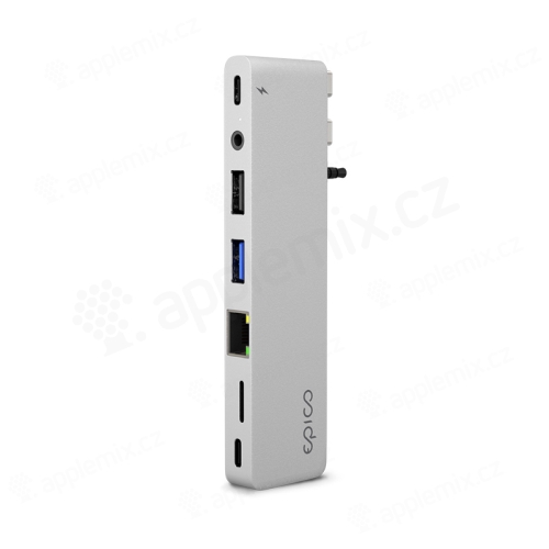 EPICO Hub Pro III - 2x USB-C na 2x USB-A + 2x USB-C + ethernet + 3,5 mm jack + Micro SD - strieborná