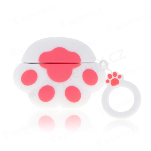 Puzdro / obal pre Apple AirPods Pro - mačacia labka - silikónové - ružové / biele