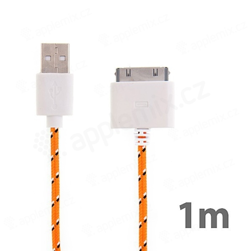 Synchronizační a nabíjecí kabel s 30pin konektorem pro Apple iPhone / iPad / iPod - tkanička - oranžový - 1m