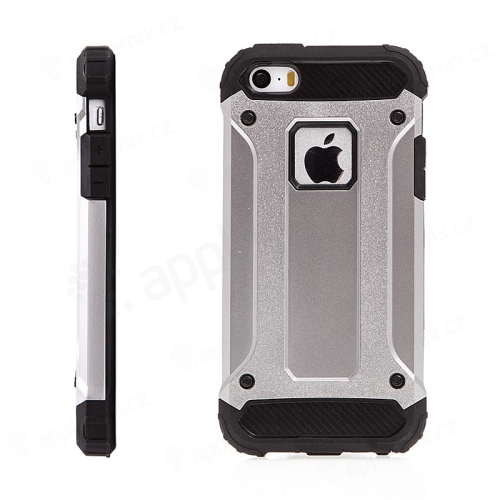 Kryt pro Apple iPhone 5 / 5S / SE - plasto-gumový / antiprachové záslepky - šedý