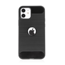Kryt FORCELL Carbon pro Apple iPhone 12 / 12 Pro - gumový - s výřezem pro logo - černý