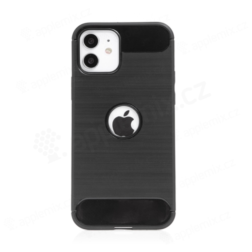 Kryt FORCELL Carbon pre Apple iPhone 12 / 12 Pro - gumový - s výrezom pre logo - čierny