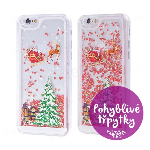 Kryt pro Apple iPhone 6 / 6S - plastový - Santa Claus a stromeček - červené pohyblivé hvězdičky / třpytky