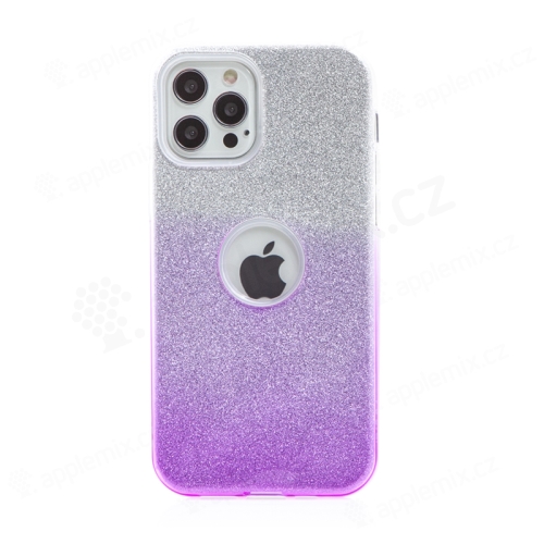 Kryt FORCELL Shining pre Apple iPhone 12 / 12 Pro - plast / guma - výrez pre logo - strieborný / fialový