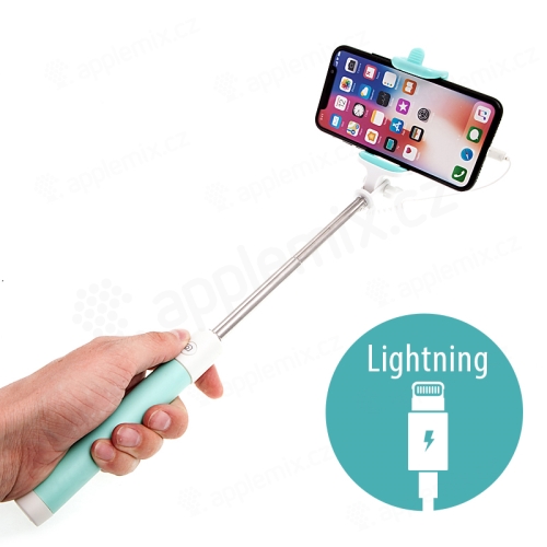 Selfie tyč / monopod - kabelová spoušť - konektor Lightning - tyrkysová