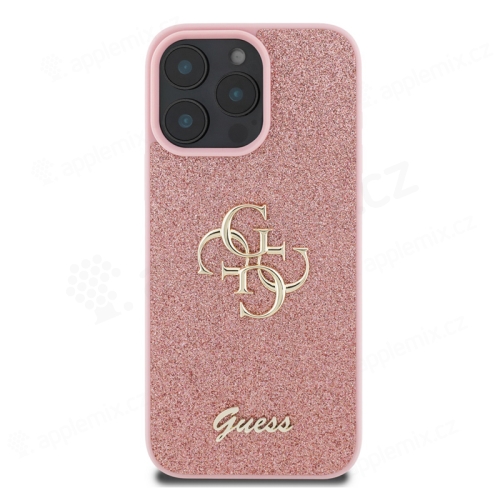 Kryt GUESS Fixed Glitter pro Apple iPhone 16 Pro Max - 4G Metal Logo - umělá kůže - růžový