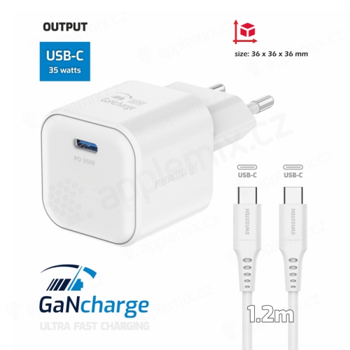 SWISSTEN nabíjacia súprava 2v1 pre Apple iPhone / iPad - 35 W + kábel USB-C / USB-C - 1,2 m - biela