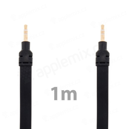 Noodle style propojovací audio jack kabel 3,5mm pro Apple iPhone / iPad / iPod a další zařízení - širší - černý - 1m
