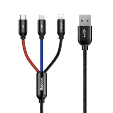 Synchronizační a nabíjecí kabel BASEUS 3v1 - Lightning + USB-C + Micro USB - tkanička - černý - 1,2m
